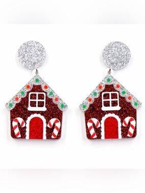 Glam Glitter Gingerbread House Earrings